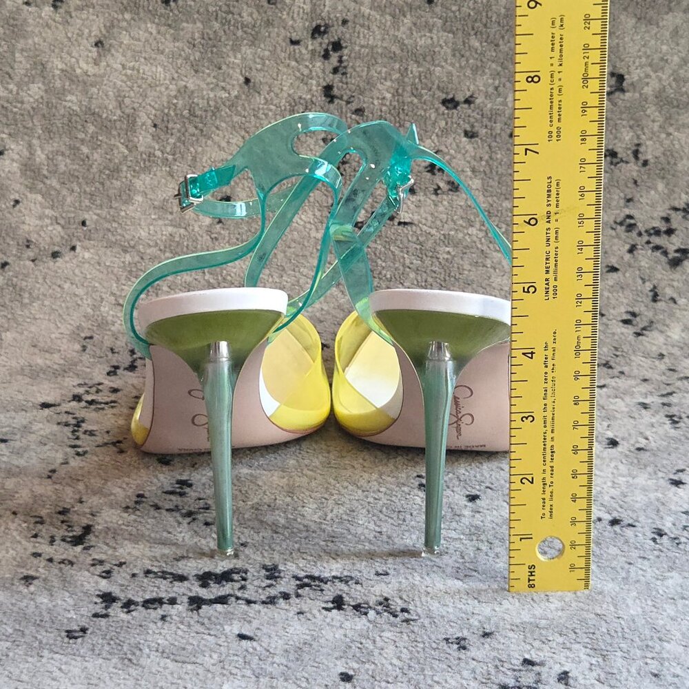 Jessica Simpson Pirrie Clear Yellow Ankle Strap Slingback Pumps Stilettos 12 - Picture 5 of 7